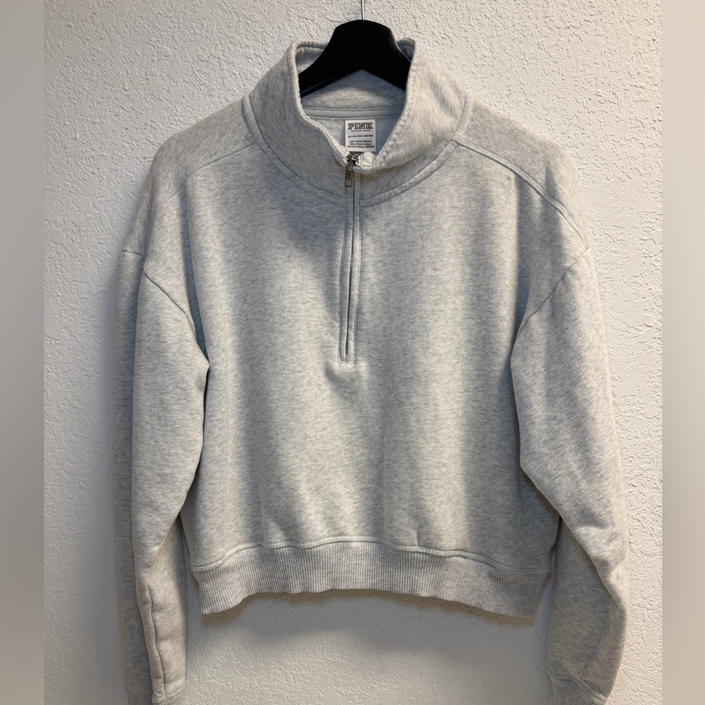 PINK Victoria's Secret Pockets Light Gray Quarter-Zip Sweatshirt Oversized XS